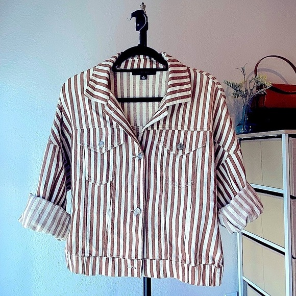 Oversized Vintage 1990’s Style | Striped Linen Blend Jacket - Size Medium 🤍 - Picture 3 of 12